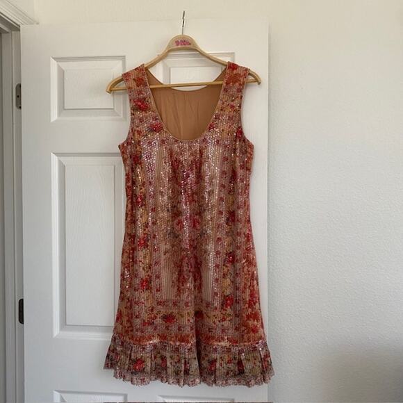 Sundance Floral Glory Dress Sequins Sleeveless Midi Drop Waist Women Large NWT - Picture 3 of 14